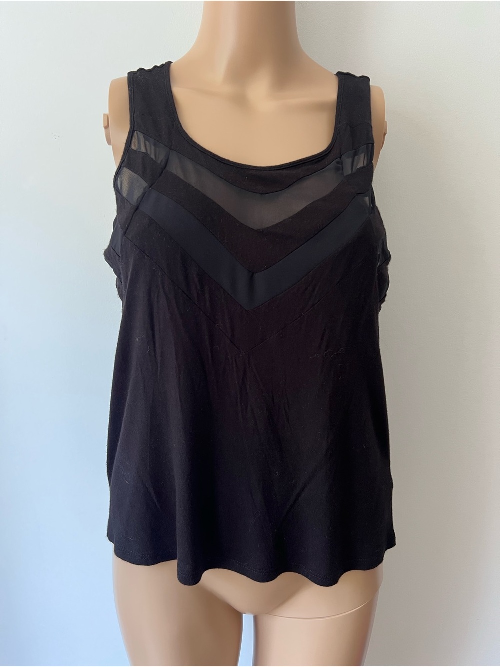 Buffalo David Bitton Black Mesh Chevron Tank Top